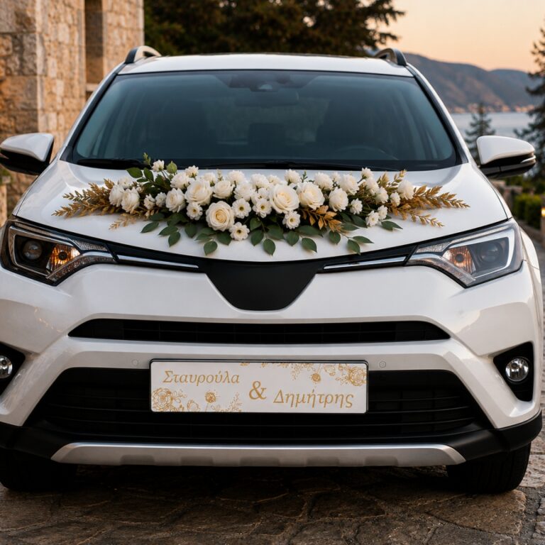Πινακίδες Γαμήλιου Αυτοκινήτου Gold Flowers