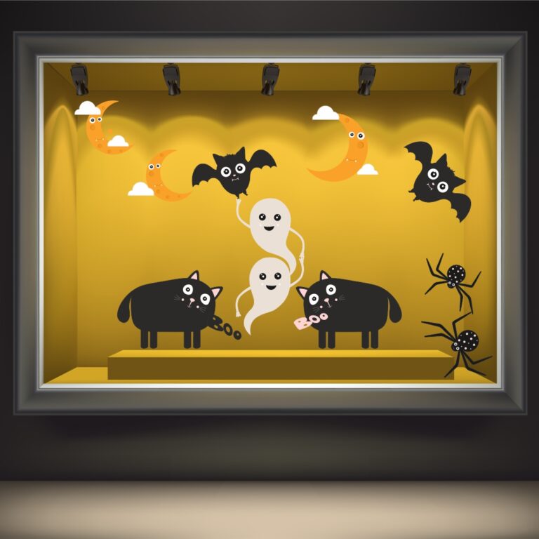 Halloween Βιτρίνα Μαύρες Γάτες Και Φαντάσματα