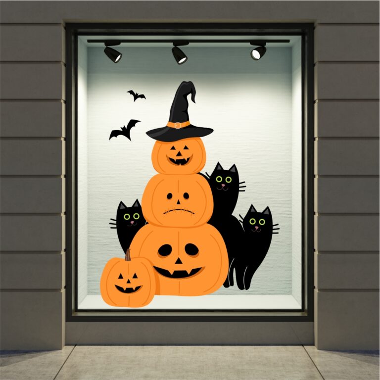 Halloween Βιτρίνα Pumpkins Bats And Black Cats