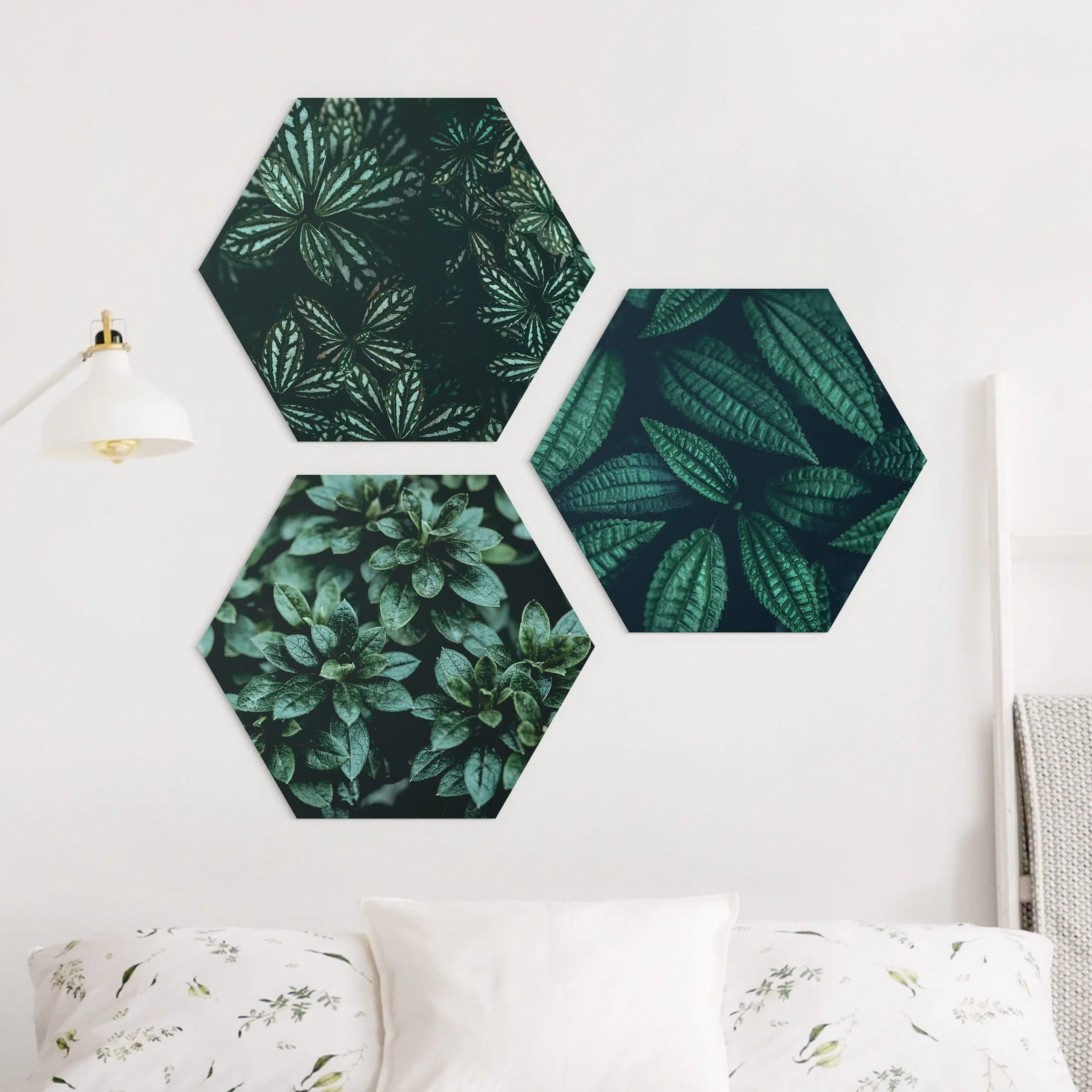 Τρίπτυχοι Εξάγωνοι Πίνακες Green Leaves